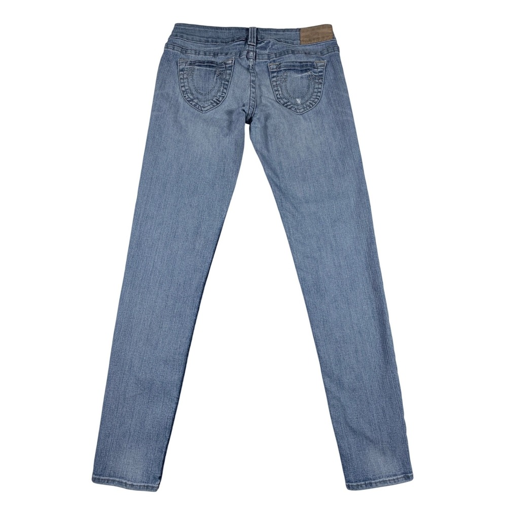 True Religion Womens Skinny Jeans Blue Low Rise Horseshoe Size 32 USA Made - Picture 2 of 13